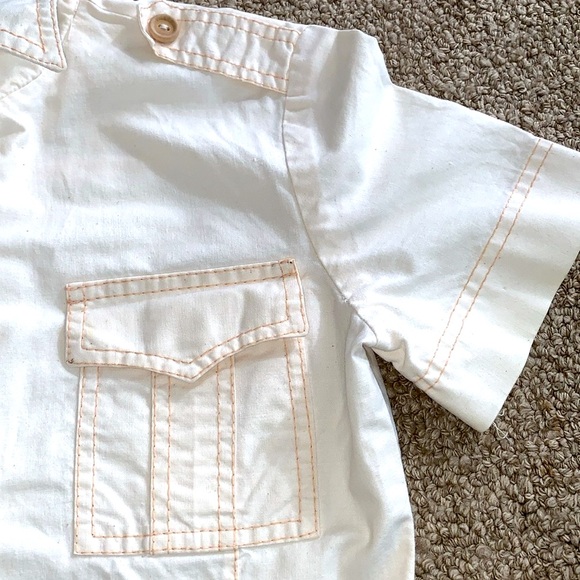 Vintage 70s Patty Woodard Cream Collared Button Up Cargo Utility Jumpsuit S - Picture 4 of 13